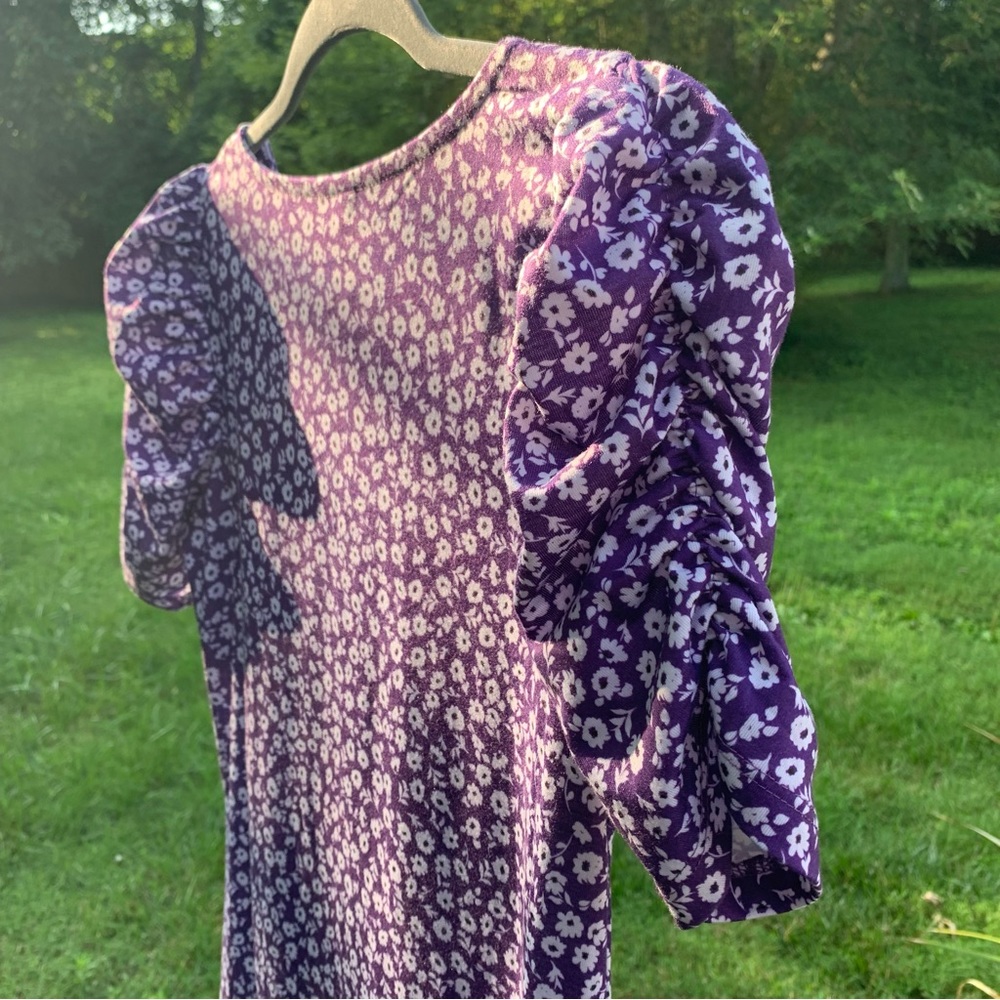 h&m purple & white floral puff sleeved midi dress NWT & never worn ๐ size small - Picture 3 of 16